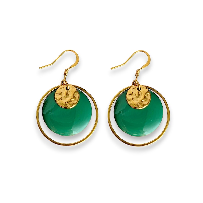 Boucles d'oreilles minimaliste rondes vert d'eau et or pour femme, bijoux bohème chic, élégant, cadeau pour elle, cadeau fait main image 4