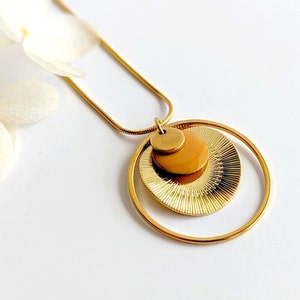 Gold necklace in gilded brass and stainless steel round pendant for women, boho necklace, handmade gift for her, mom gift