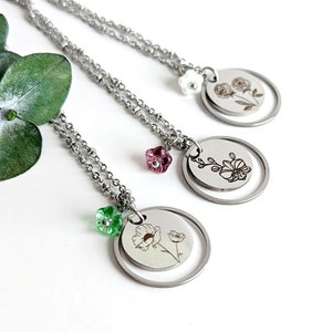 Personalized birth flower necklace, women's birthday gift idea, birth month jewelry, gift for mom, handmade flower jewelry image 8