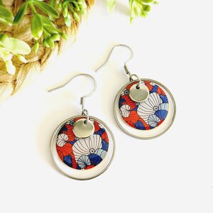 Japanese blue red and silver women's jewelry set, necklace, bracelet and earrings, mom gift, gift for her image 3