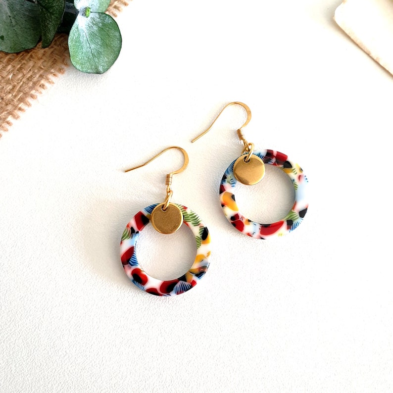 Multicolored acetate resin earrings, gift for women, mom, colorful minimalist jewelry, gift for her, handmade costume jewelry image 4