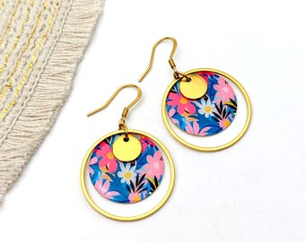 Boucles d'oreilles fantaisie fleurs bleues en acier inoxydable pour femme