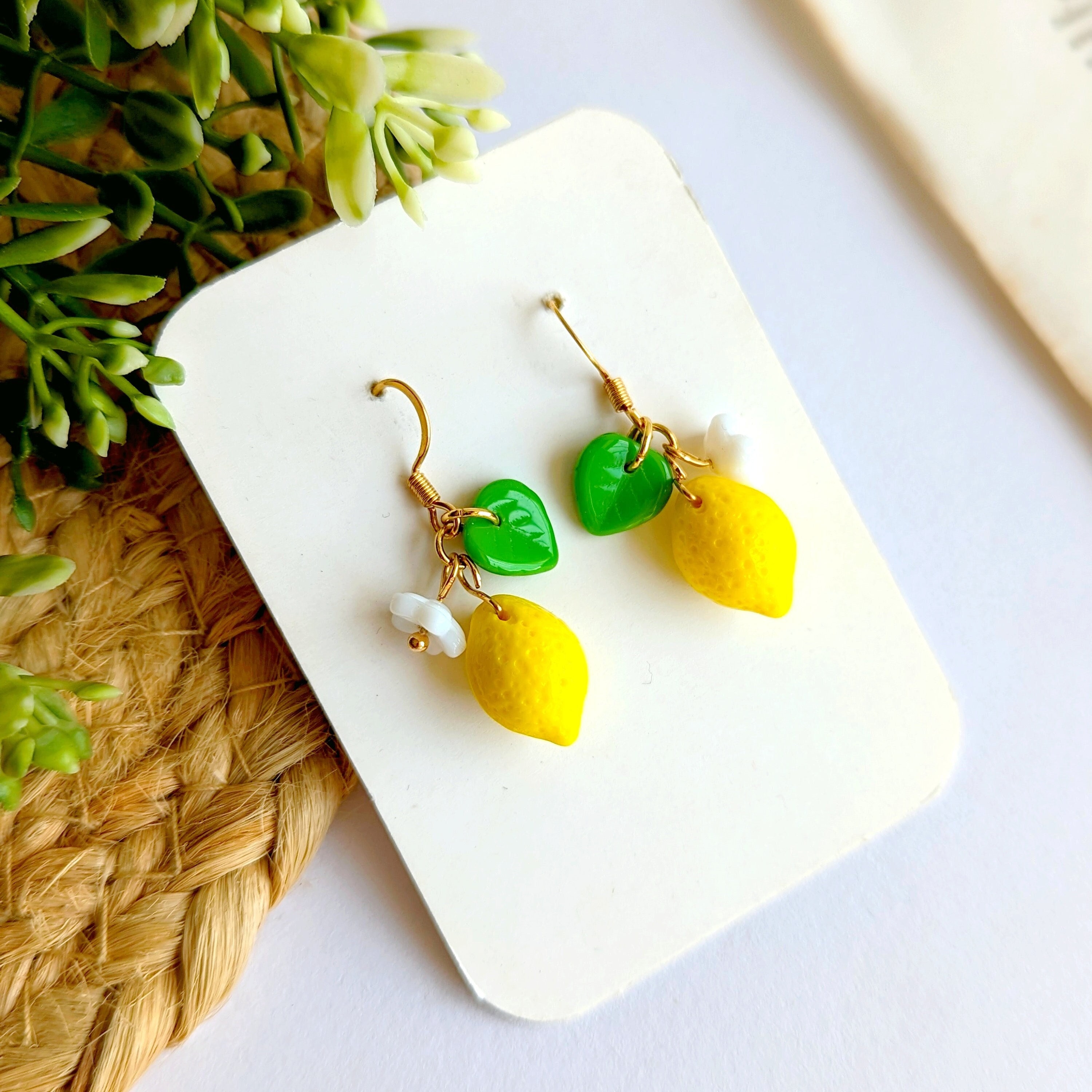 Women's Yellow Lemon Glass Earrings Fruit Jewelry 