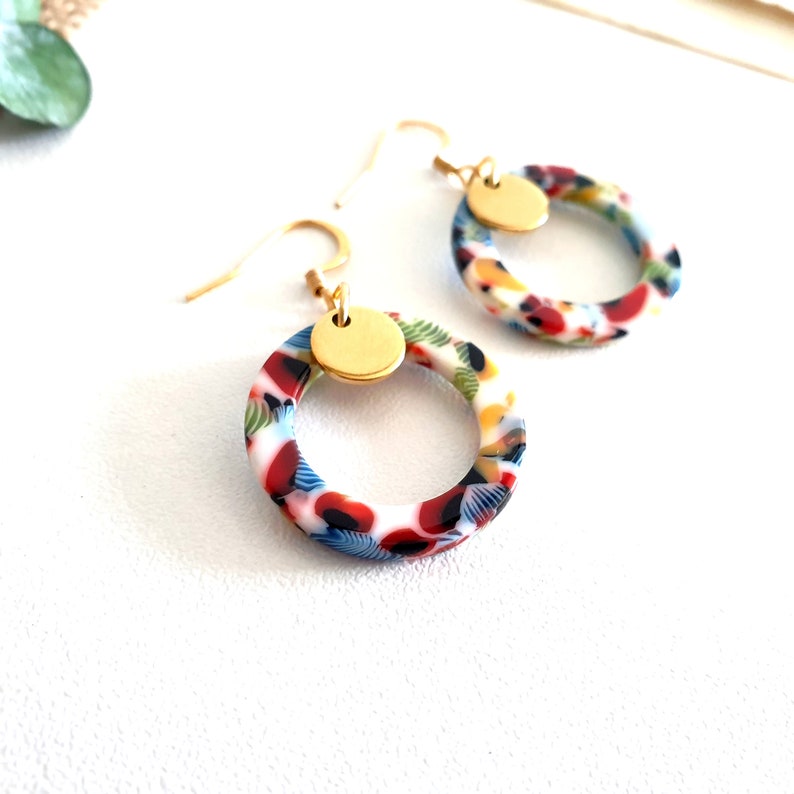 Multicolored acetate resin earrings, gift for women, mom, colorful minimalist jewelry, gift for her, handmade costume jewelry image 5