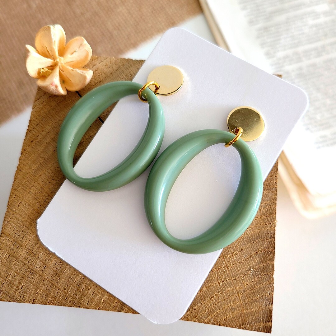 Imposing Sage Green Earrings for Women Acrylic Jewel Light Etsy