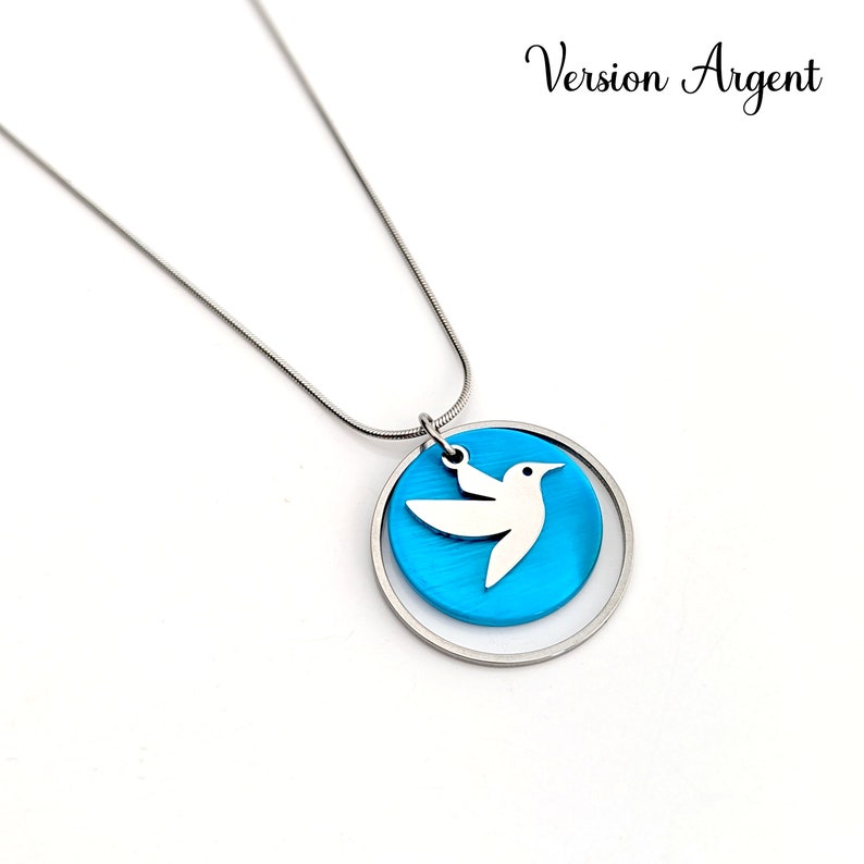 Cyan Blue Hummingbird Necklace for Women, Bird Pendant Necklace