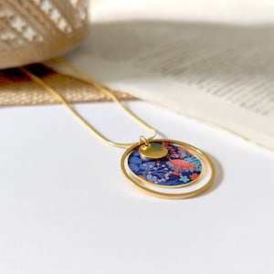 Gold necklace with boho pendant, colorful blue red orange jewelry for women, boho chic jewelry, gift for mom, gift for her image 5
