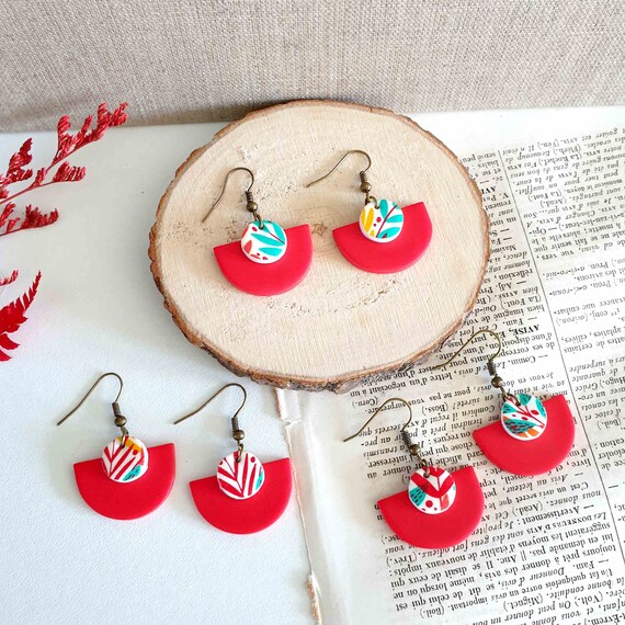 Lagoon Blue Women S Earrings With Polymer Clay Leaf Etsy