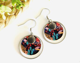 Women's boho multicolored flower earrings, women's jewelry, minimalist, boho flower jewelry, gift for her, handmade jewelry gift