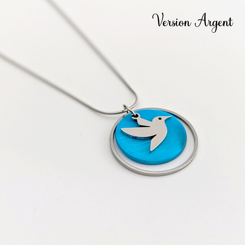 Cyan Blue Hummingbird Necklace for Women, Bird Pendant Necklace
