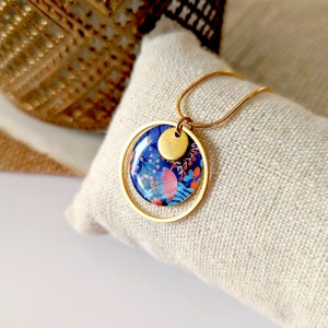 Gold necklace with boho pendant, colorful blue red orange jewelry for women, boho chic jewelry, gift for mom, gift for her image 6