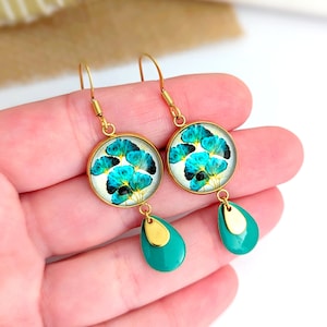 Ginkgo leaf cabochon earrings for women, turquoise blue jewelry, mom gift, gift for her, artisanal jewelry, boho jewelry image 4