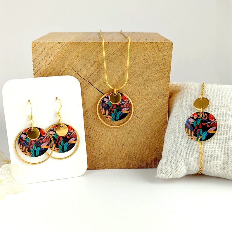 Boho jewelry set for women: necklace, bracelet earrings, jewelry gift for her, original jewelry, handmade costume jewelry image 1