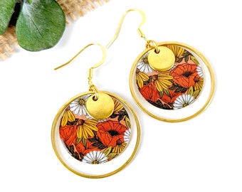 Boucles d'oreilles fleurs des champs aux couleurs de l'automne pour femme