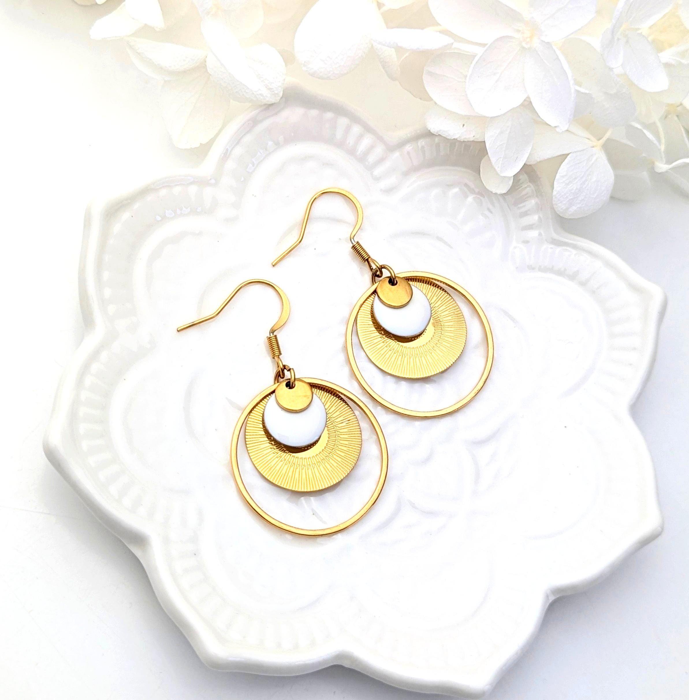 IN Lebole Collezione The Circle Fiore Bianco Orecchini da Donna in Ottone Pietra Verde