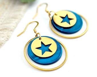 Boucles d'oreilles étoile bleu canard pour femme