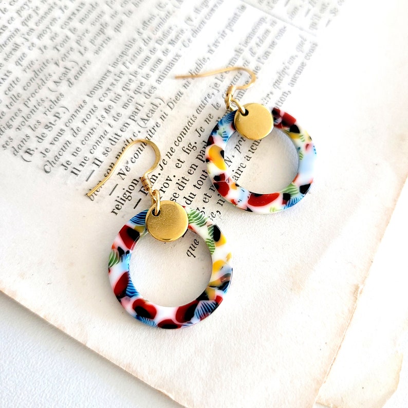 Multicolored acetate resin earrings, gift for women, mom, colorful minimalist jewelry, gift for her, handmade costume jewelry image 3