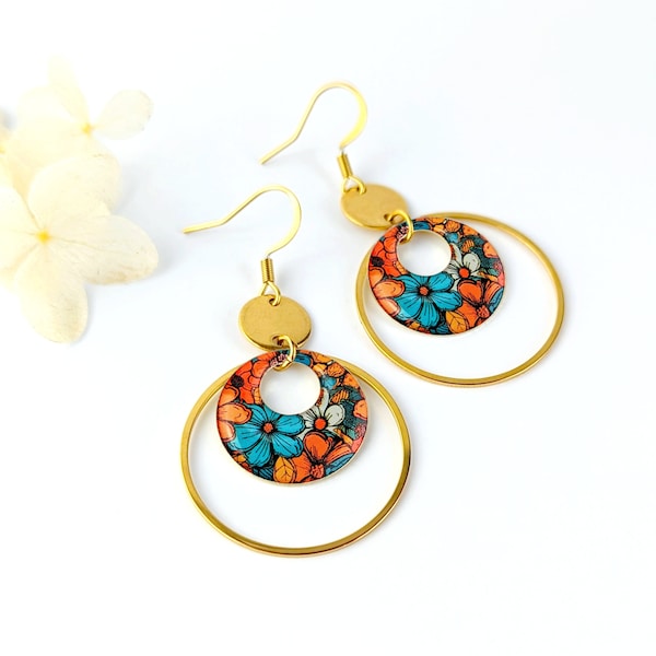 Boucles d'oreilles pour femme couleurs automne, bijoux boho femme, cadeau femme, bijoux femme fait main, cadeau pour elle, bijoux bohème