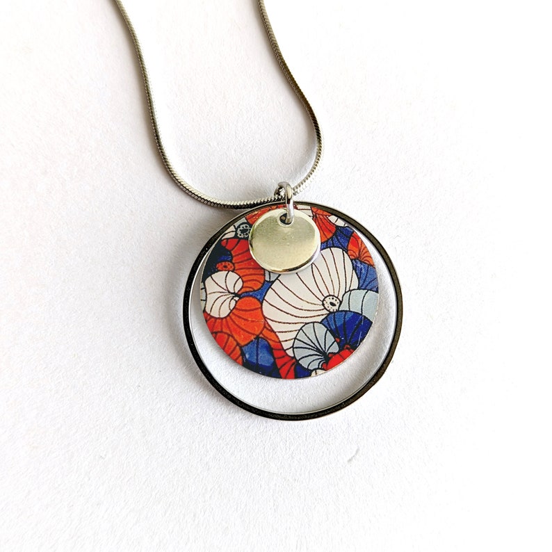Japanese blue red and silver women's jewelry set, necklace, bracelet and earrings, mom gift, gift for her image 8