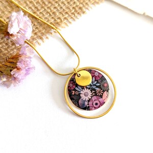 Parure de bijoux fleurs mauve rose et or pour femme Cadeau ensemble bijoux collier boucles d'oreilles bracelet boho, cadeau pour elle image 7