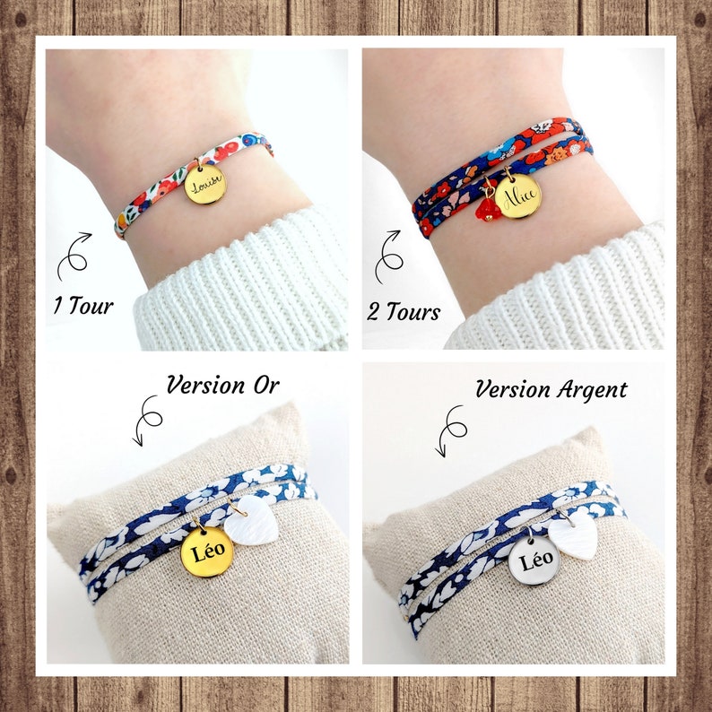 Bracelet cordon Liberty personnalisé pour femme, bijou prénom personnalisable, idée cadeau maman, bracelet personnalisé, cadeau pour elle image 3