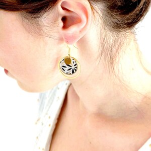 Women's black and gold earrings, black flower jewelry, gift for her, boho earrings, chic jewelry, handmade costume jewelry image 3