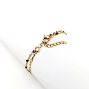 Bracelet pierre d'onyx noir et or pour femme, bracelet femme double rang, bijoux minimalistes, cadeau pour elle, idée cadeau femme image 6