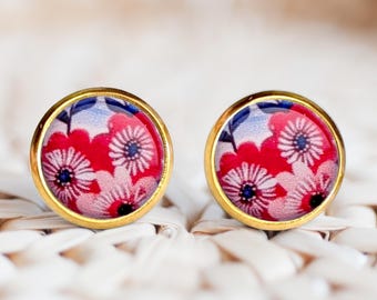 Boucles d'oreilles puces fleurs rouges pour femme, pour fille