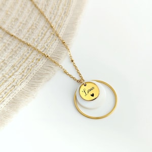 Collar colgante de nácar y nombre personalizado para mujer, acero inoxidable, joyería única hecha a mano, regalo de nacimiento, para mamá, madrina
