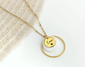 Collier personnalisé double médaille gravée prénom pour femme