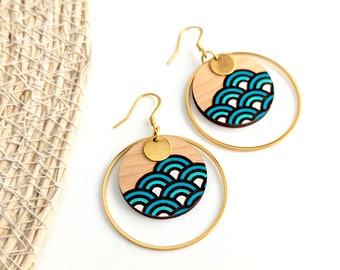 Boucles d'oreilles peintes à la main pour femme, en bois et acier inoxydable chirurgical doré