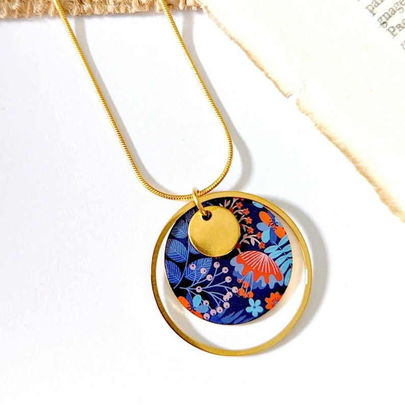 Gold necklace with boho pendant, colorful blue red orange jewelry for women, boho chic jewelry, gift for mom, gift for her image 3