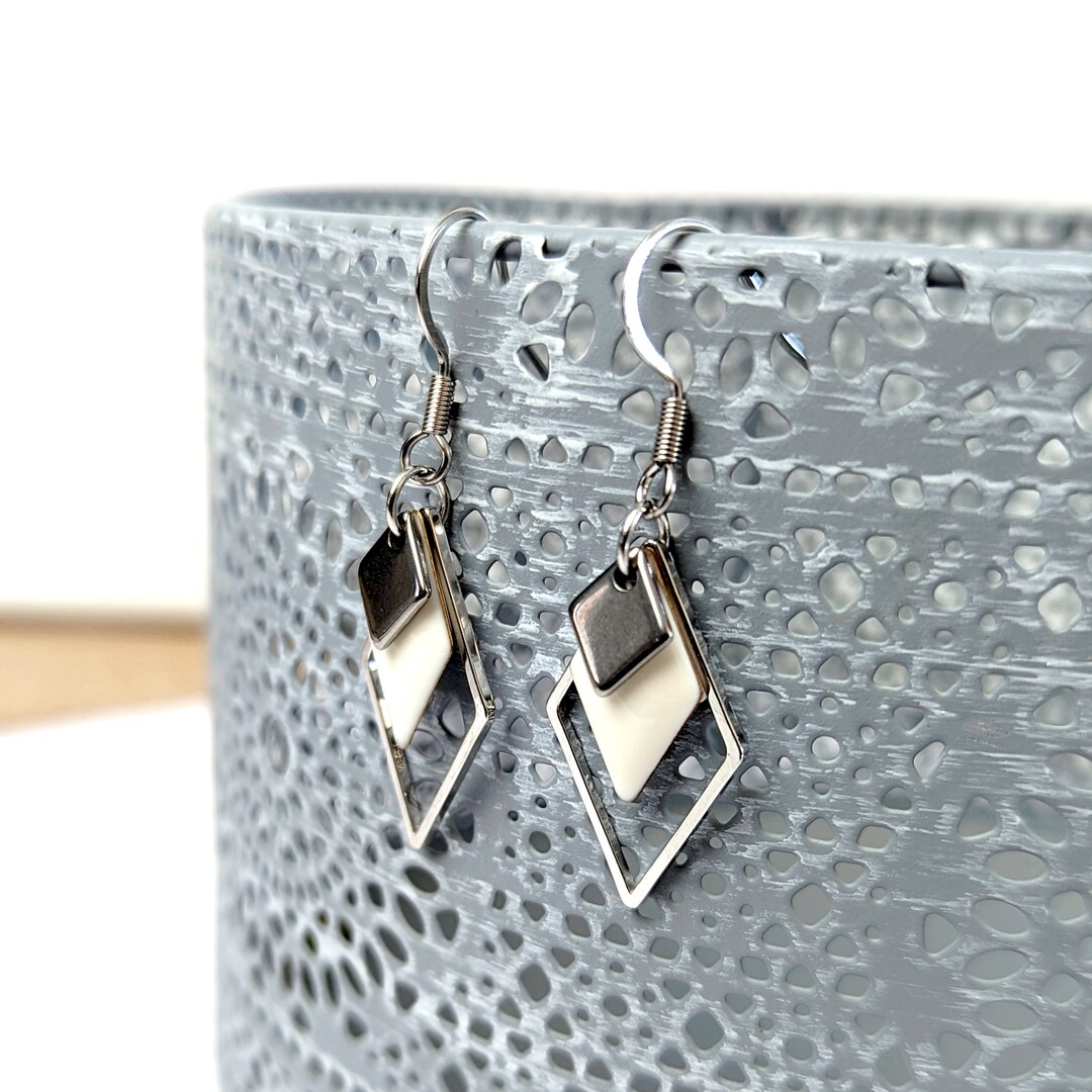 Boucles D'oreilles Femme Créateur Clairébelle - Forme Losange Acier - Neuf Avec étiquettes