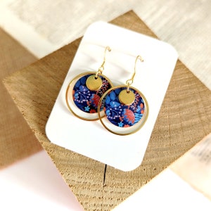 Women's gold boho earrings, blue orange red Women's costume jewelry, handmade gift Colorful boho jewelry, gift for her image 3