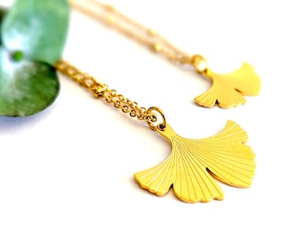 Collier feuille de Ginkgo pendentif minimaliste, bijou or pour femme, bijou à superposer, collier à cumuler, cadeau pour elle, longévité