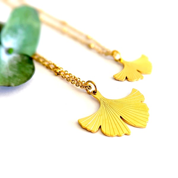 Collier feuille de Ginkgo pendentif minimaliste, bijou or pour femme, bijou à superposer, collier à cumuler, cadeau pour elle, longévité