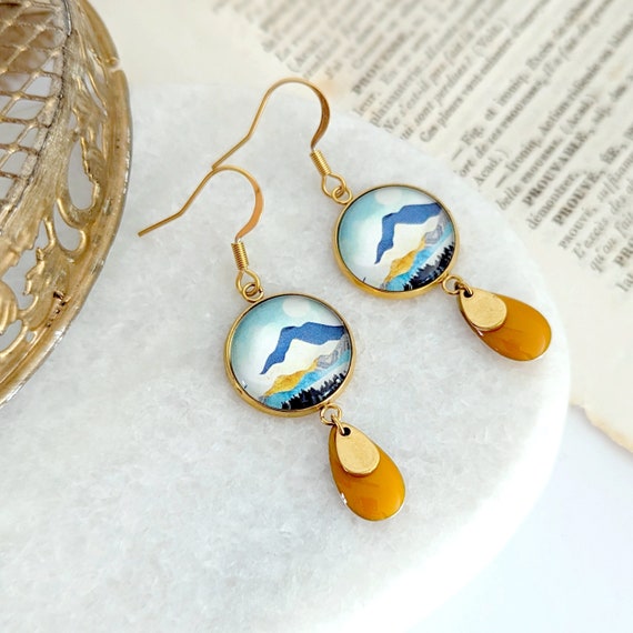 Women s Gold Mountain Dangling Earrings Minimalist Gold Earrings