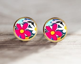 Boucles d'oreilles puces cabochons pour femme, pour fille