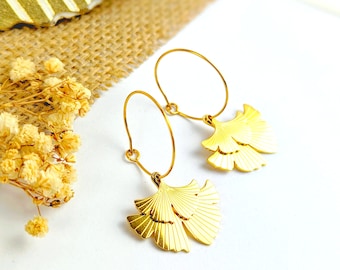 Boho-chic-goldene Ginkgoblatt-Creolen für Frauen, minimalistischer goldfarbener Edelstahlschmuck für sie, Frauengeschenk