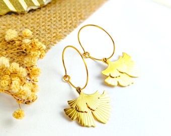 Boucles d'oreilles créoles feuilles de Ginkgo