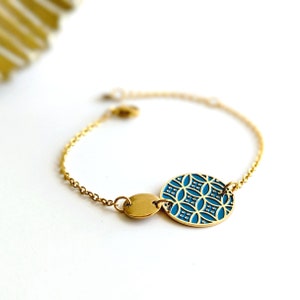 Parure bijoux dorés et émaillés pour femme bleu paon, collier bracelet boucles d'oreilles, bijoux fantaisie japonais, cadeau pour elle image 6