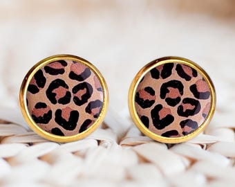 Boucles d'oreilles puces cabochons motif Léopard