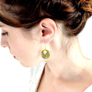 Women's gold earrings with yellow dandelion flowers, gift for her, handmade, boho women's jewelry, artisanal jewelry, costume jewelry image 2