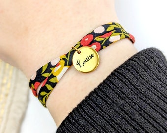 Bracelet cordon Liberty personnalisé pour femme, bijou prénom personnalisable, idée cadeau maman, bracelet personnalisé, cadeau pour elle