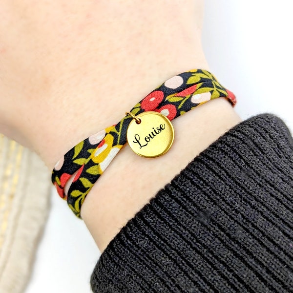 Bracelet cordon Liberty personnalisé pour femme, bijou prénom personnalisable, idée cadeau maman, bracelet personnalisé, cadeau pour elle