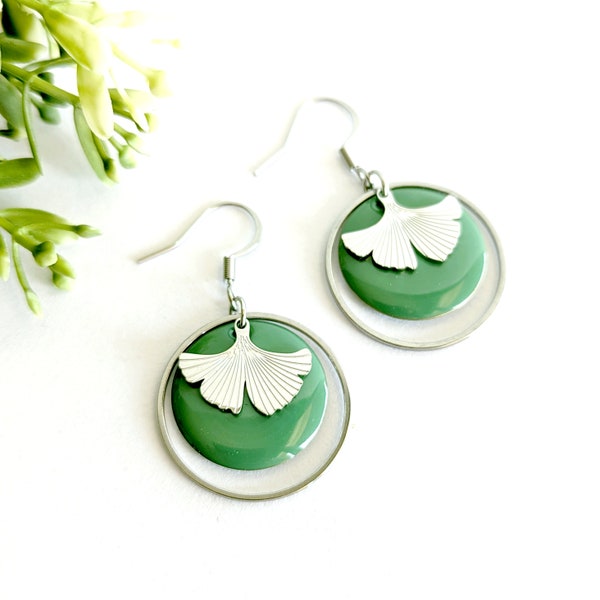 Water green ginkgo leaf earrings for women, light green jewelry, stainless jewelry, gift idea for her, gift for mom