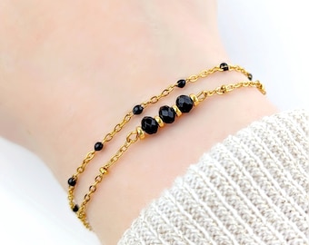 Bracelet femme double rang noir et or