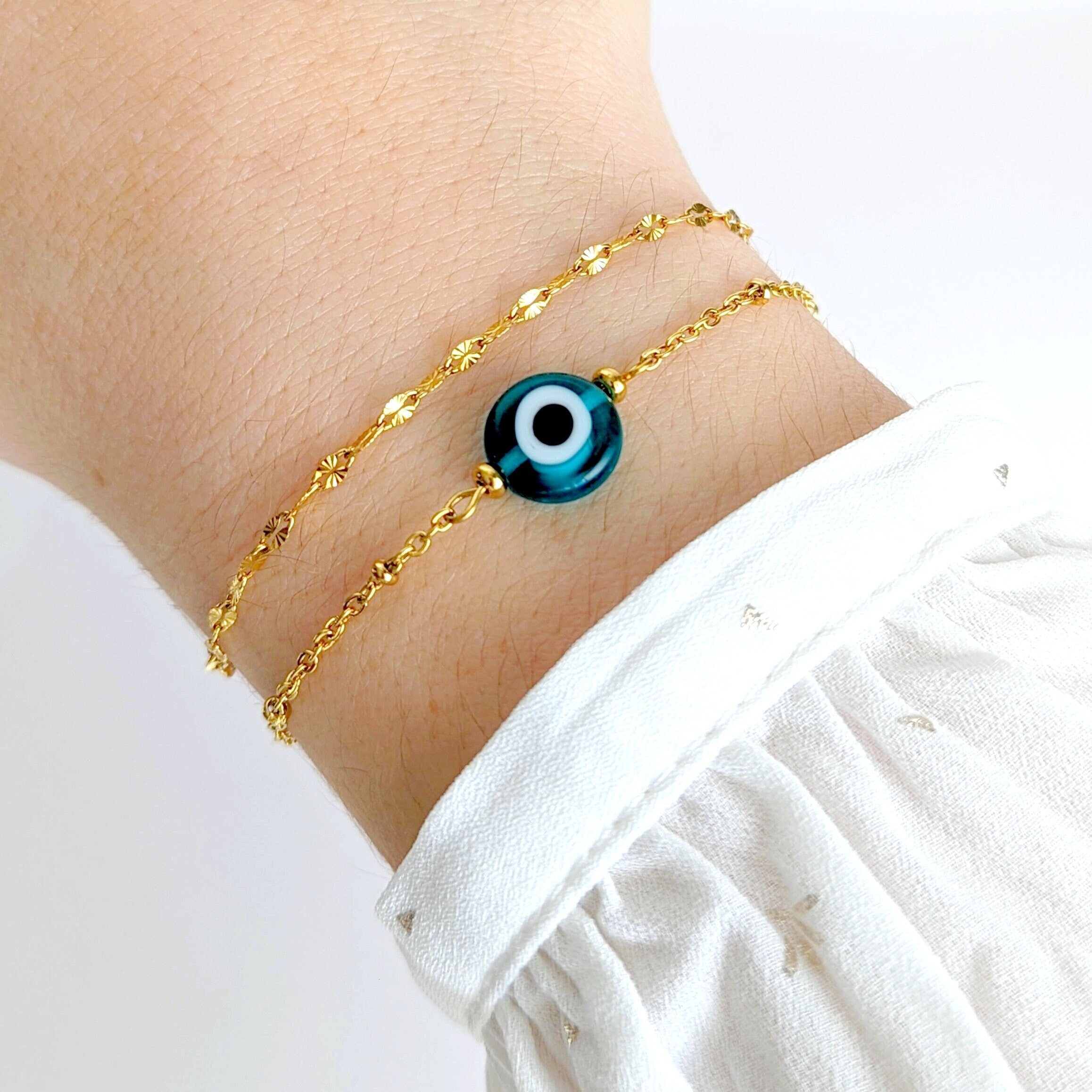 Bracelet Oeil bleu Grec-Turc-Nazar Boncuk en Nacre et Argent 925