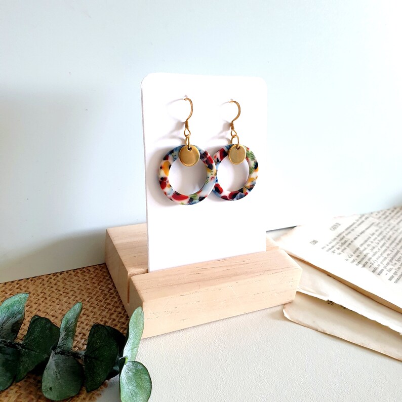 Multicolored acetate resin earrings, gift for women, mom, colorful minimalist jewelry, gift for her, handmade costume jewelry image 6