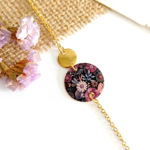 Parure de bijoux fleurs mauve rose et or pour femme Cadeau ensemble bijoux collier boucles d'oreilles bracelet boho, cadeau pour elle image 5